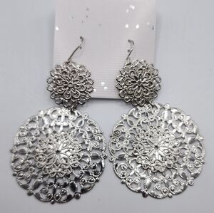 Filigree Silver Tone Dangle Earrings Lightwieght Long 3"